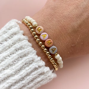 Neutral, personalised beaded bracelet.