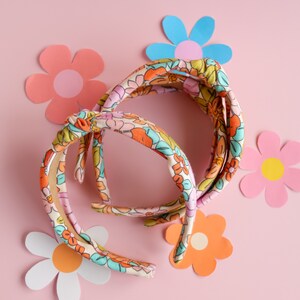 Colourful Retro Headband for Girls Handcrafted 70s Inspired Top Knot Accessory. image 7