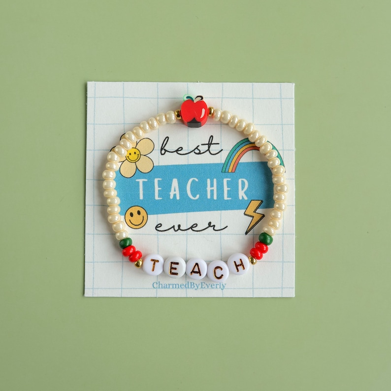 Personalised teacher bracelet. Apple charm bracelet. Teacher gift. image 2