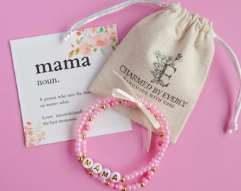 MAMA, pink beaded bracelet set! ONE Size. Set of TWO.