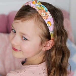 Colourful Retro Headband for Girls Handcrafted 70s Inspired Top Knot Accessory. image 9