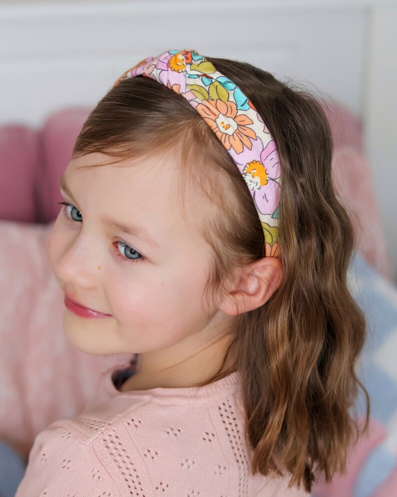 Colourful Retro Headband for Girls Handcrafted 70s Inspired Top Knot Accessory. image 9