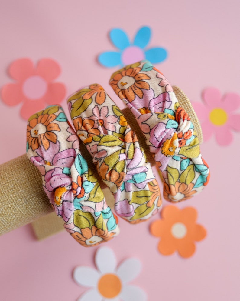 Colourful Retro Headband for Girls Handcrafted 70s Inspired Top Knot Accessory. image 6