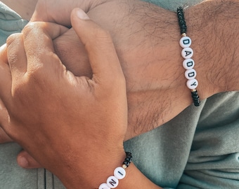 Personalised, beaded bracelet. Daddy and Mini bracelet. Mummy and Mini bracelet.