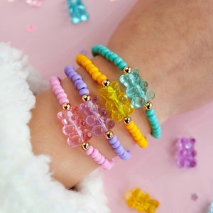 Pulseira infantil fofa BEARY - Joia colorida com contas de ursinho de goma
