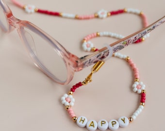 Children's personalised eyeglass chain. Beaded glasses chain.