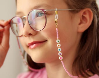 Corrente personalizada para óculos com miçangas: Cordão para óculos com nome personalizado.