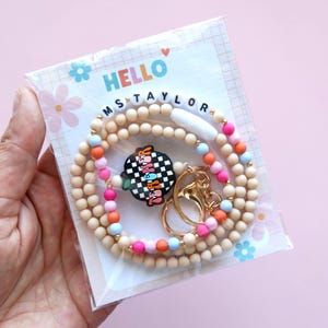 Personalized Teacher Lanyard: Custom Beaded ID Holder, Gift for Educators