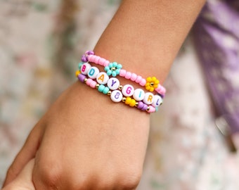 Set of 3, personalised 'Birthday Girl' bracelet stack.