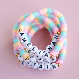 Pastel name bracelet. Heishi bead personalised bracelet.