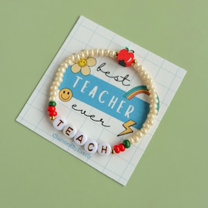 Personalised teacher bracelet. Apple charm bracelet. Teacher gift. image 1