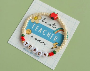 Personalised teacher bracelet. Apple charm bracelet. Teacher gift.