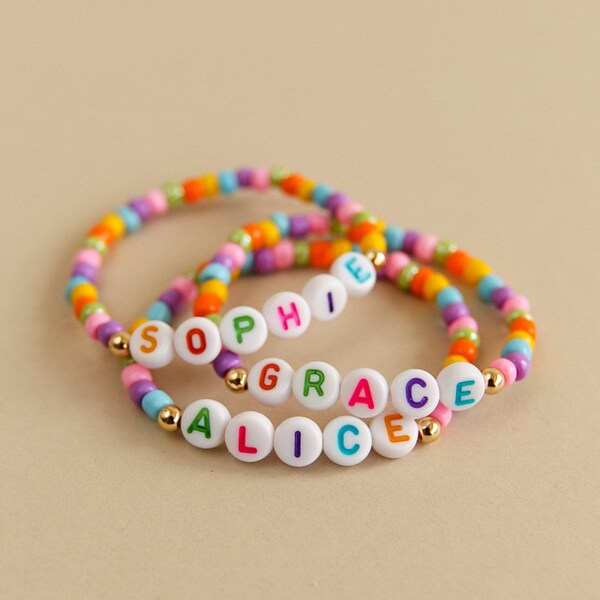 Multicolour personalised name bracelet.