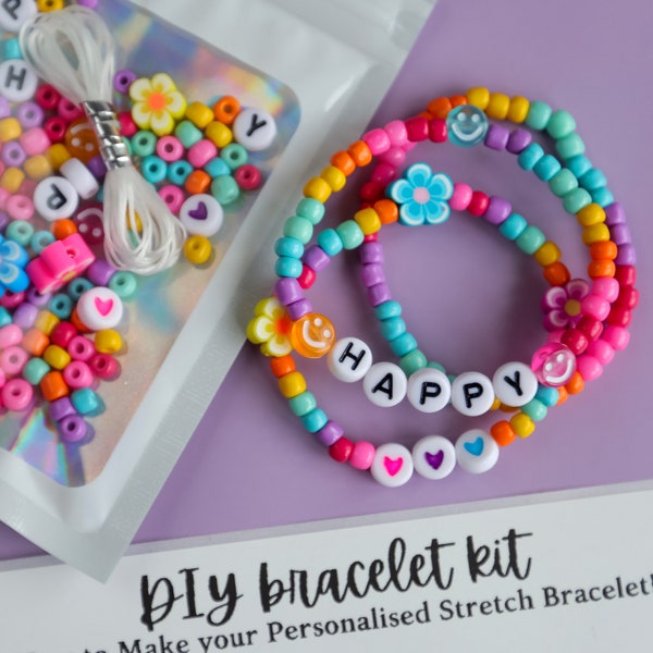 DIY personalised Bracelet KIT. Colourful beads.