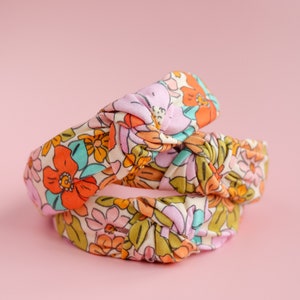 Colourful Retro Headband for Girls Handcrafted 70s Inspired Top Knot Accessory. image 3