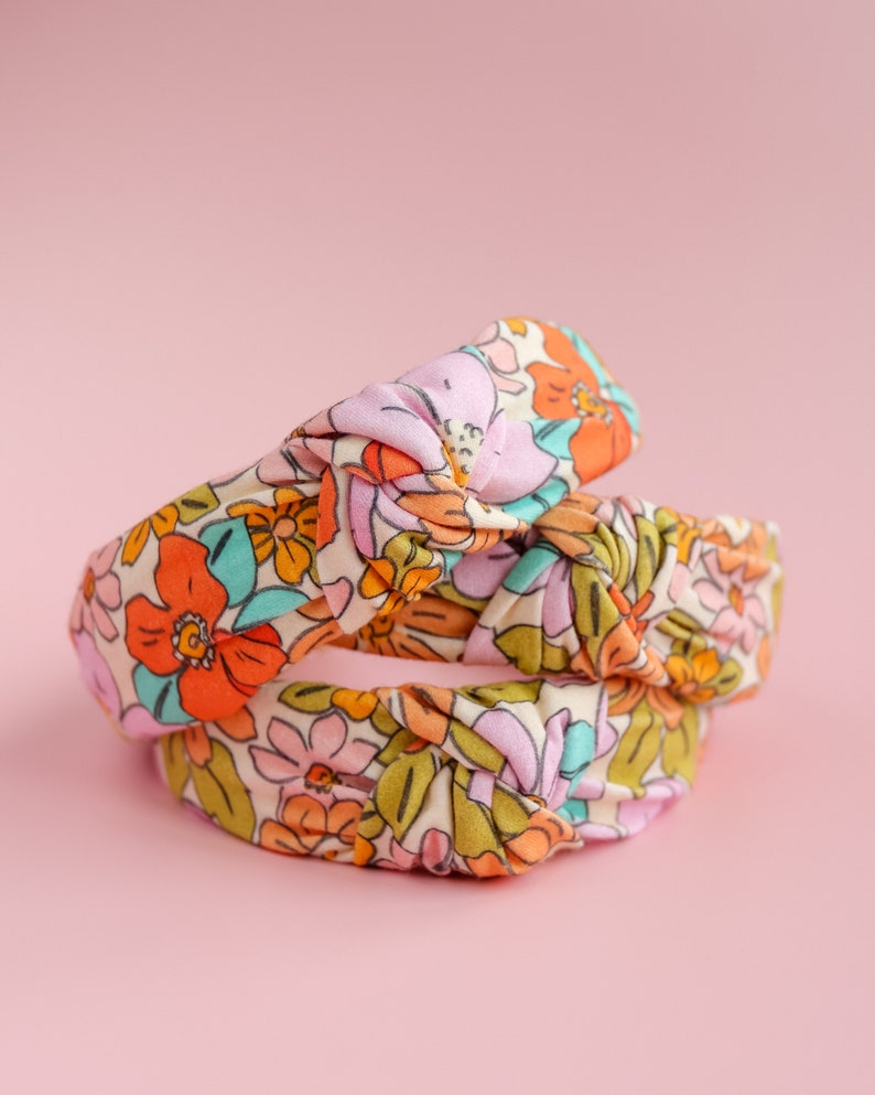 Colourful Retro Headband for Girls Handcrafted 70s Inspired Top Knot Accessory. image 3