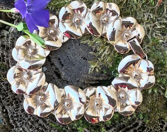 Vintage Pansy Bracelet Gold Tone 8" long