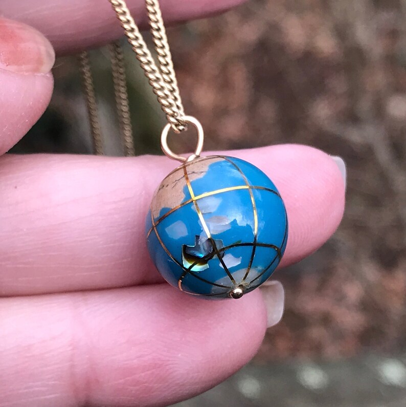 Vintage Inlay Earth Globe Pendant - Gold Earth Globe Pendant Vintage Inlay Earth Globe Pendant - Gold Earth Globe Pendant