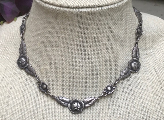 Victorian Sterling Roses Choker 15" long Vintage S