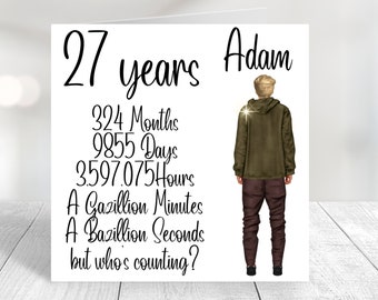 27th Birthday Card Boy 27th Card Boy 27th Birthday Card for Boy Best Friend Personalised 27th Birthday Card Son, Change Hair, Clothes