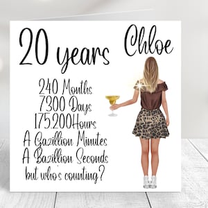 20th Birthday Card, 20th  Wine Label, Birthday Card 20, 20th Birthday Girl, Birthday Card for Her, Personalised, Change Hair, Clothes