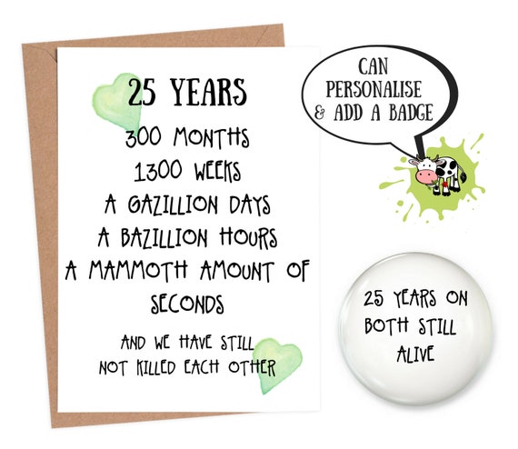 25th Wedding Anniversary Card 25th Anniversary Card 25 Year Etsy