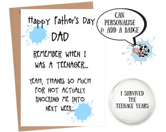 Sarcastic father's day card, personalised fathers day card funny, funny fathers day card, funny card for dad, funny dad card, add a badge