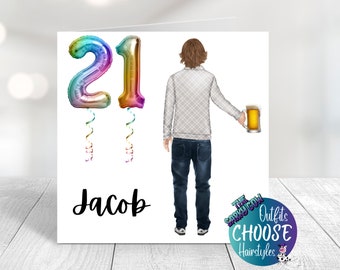 21ST Birthday Card Personalised 21st Birthday Card for Him, Card for Friend, Brother 21st Birthday Card Boy Card Cousin CAN CUSTOMISE FIGURE