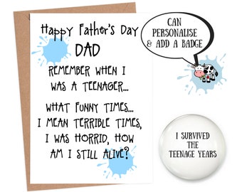 Sarcastic father's day card, personalised fathers day card funny, funny fathers day card, funny card for dad, funny dad card, add a badge