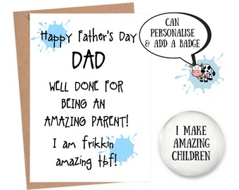 Sarcastic father's day card, personalised fathers day card funny, funny fathers day card, funny card for dad, funny dad card, add a badge