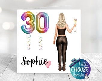 30th Card for Her Card 30 Birthday Card 30th Friends Girls 30th Birthday Female 30th Birthday Card 30th Card Personalise, CHOICE OF CLOTHING