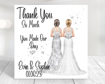 Thank You Card Lesbian Wedding Mrs and Mrs Lesbian Wedding Thank You Cards, Guest Thank You, Bride and Bride, Personalised Change Dress Hair