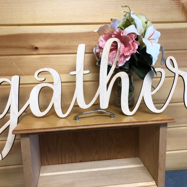 Gather Words. Gather Wall Decor. Wood Word Cut Out. Wooden Gather Cut Out. Gather Sign.