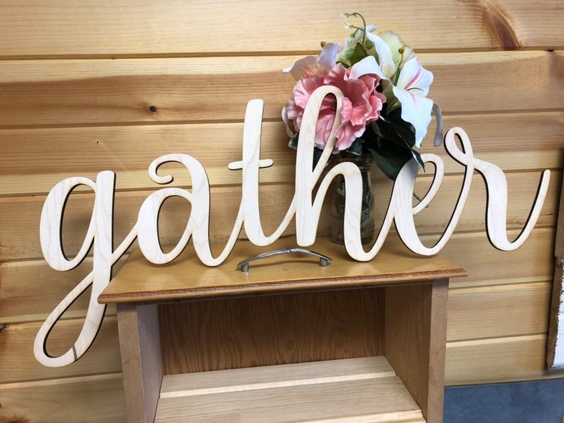 Gather Words. Gather Wall Decor. Wood Word Cut Out. Wooden Gather Cut Out. Gather Sign. White