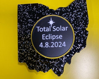 Solar Eclipse Ohio State Refrigerator Magnet. 2024 Ohio Eclipse Plastic Souvenir. 2024 Total Eclipse in Ohio Keepsake. Party Favor.