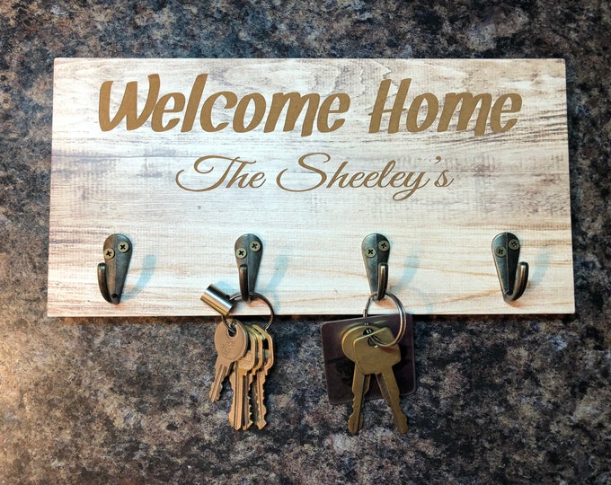 Personalized Engraved Key Holder. Realtor Gift. Rustic Key Holder For The Entryway.