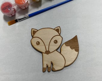 Unfinished Wooden Fox Blank:  Paintable Wood Craft 3.5 x 3.5