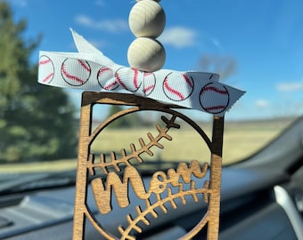 Sport Mom Car Charm: Rustic Wooden Rearview Mirror Decor