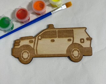 Unfinished Wooden SUV Craft Blank: Paintable Wood Cutout (2.5” x 5”)