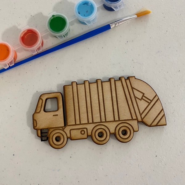 Unfinished Wooden Garbage Truck to Paint. Trash Truck Wooden Blank. Unfinished Wood Craft Blank.