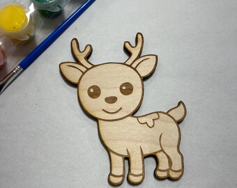 Unfinished Wooden Deer Blank: Paintable Craft  (3.5"x4")