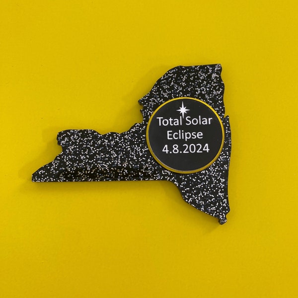 Solar Eclipse New York State Magnet. 2024 New York Eclipse Plastic Souvenir. 2024 Total Eclipse in New York Keepsake. Party Favor.