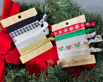 Holiday Elastic Ponytail Holder. 5 Pack of Christmas Hair Ties.