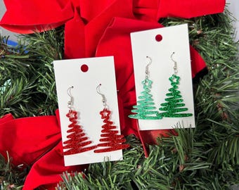 Christmas Tree Earrings. Dangle Earrings. Costume Jewelry.