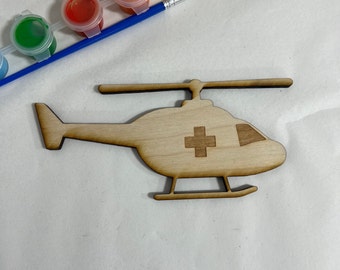 Unfinished Wooden Helicopter Craft Blank: First Responder Decor