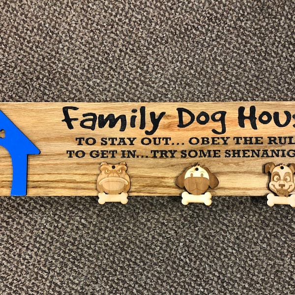 Family Dog House Wooden Sign. Replicated Vintage Dog House Sign. Personalized Family Sign. Engraved Family Dog House Obey The Rules.