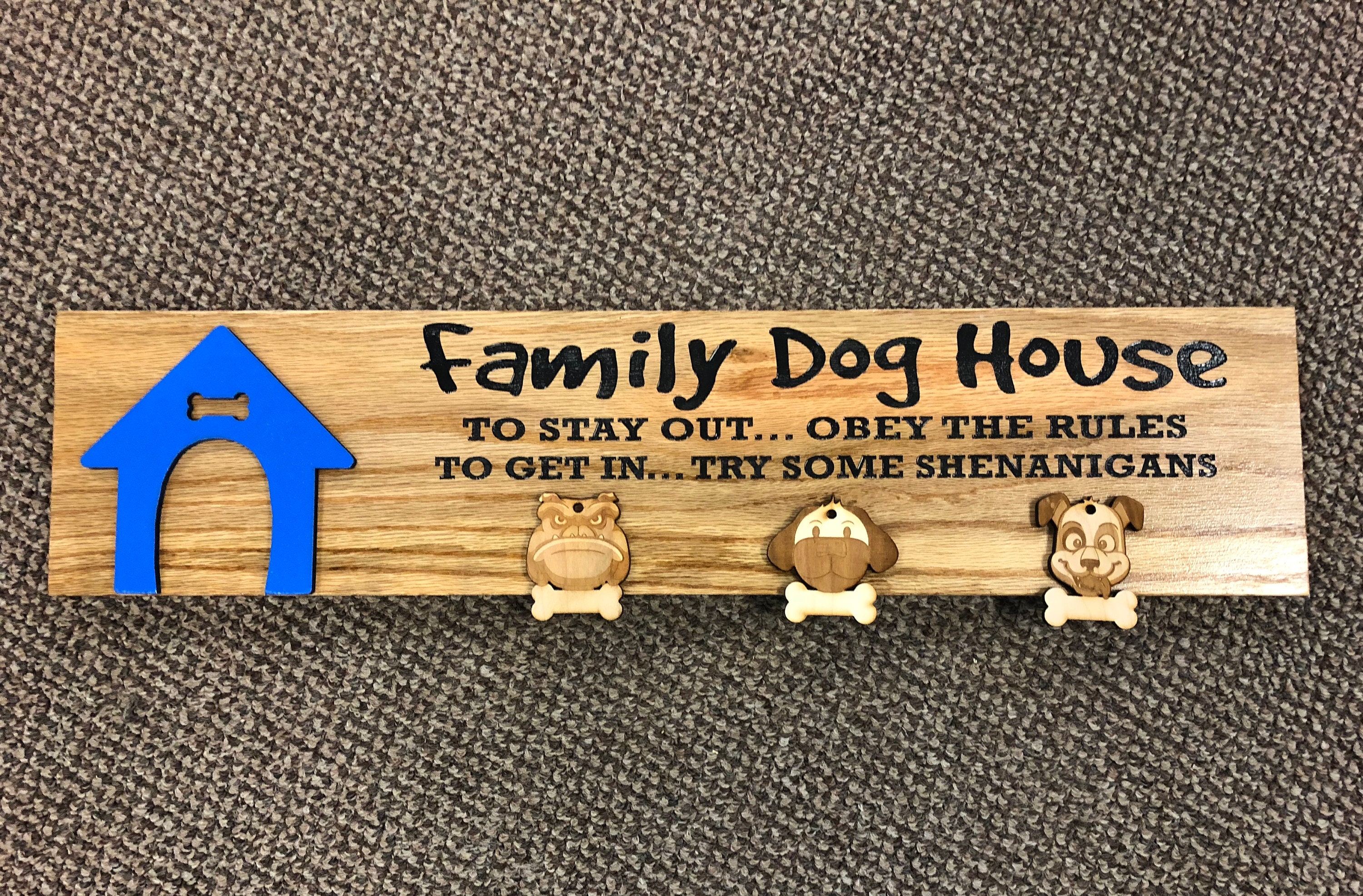 Family Dog House Wooden Sign. Replicated Vintage Dog House Sign. Personalized Family Sign. Engraved Family Dog House Obey The Rules.