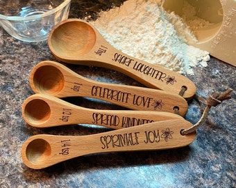 Measuring Spoons for the Wedding Couple. Engraved Wooden Spoons Share the Love. Gift for the Baker.