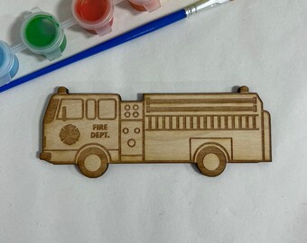 Unfinished Wooden Fire Truck Craft Blank: Paintable Birch Plywood