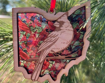 Cardinal Ornament: Ohio State Bird Suncatcher, Laser Cut Wood